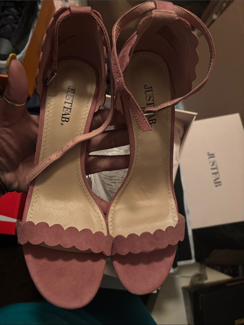 JustFab Dusty Pink Scalloped Ankle-Strap Heels